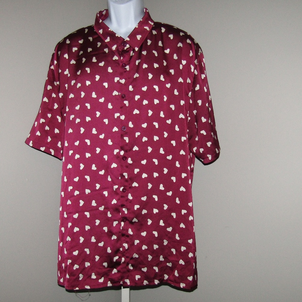 Boohoo Man Heart Shirt Burgundy White Size 4xl